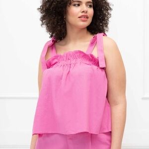 NWT Pink Linen Tank Top with Tie Shoulders